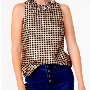 J Crew Metallic Rose Gold and Navy Gingham Top